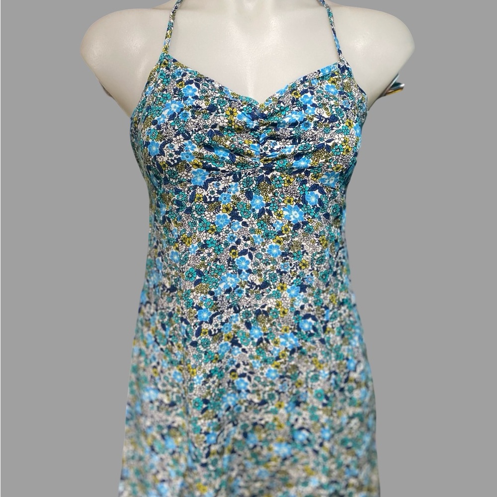 Wild Fable Blue and Green Floral Halter Sundresses Dress